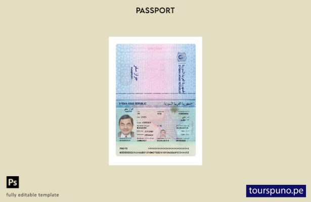 Listo para imprimir la plantilla actual del pasaporte de Siria
